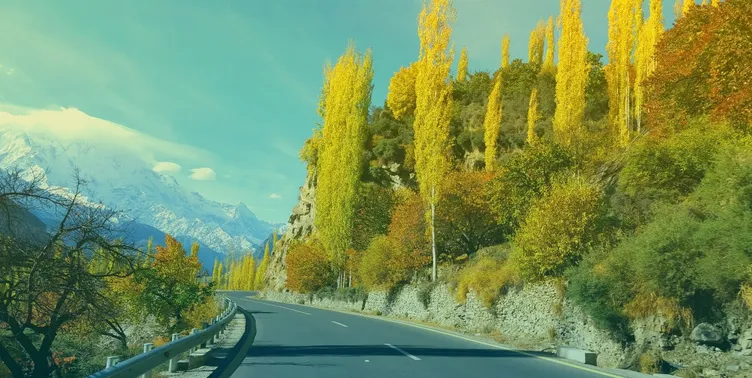 Zonnig uitzicht vanuit auto in bergen