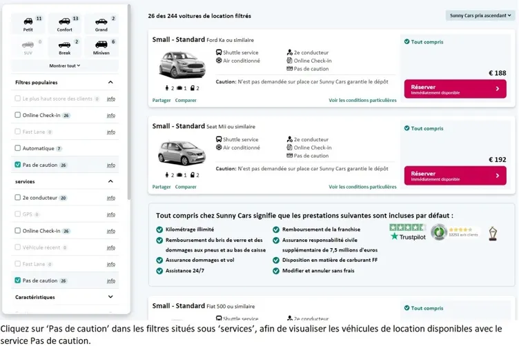 Louez une voiture sans dépôt de caution avec notre service unique Pas de caution